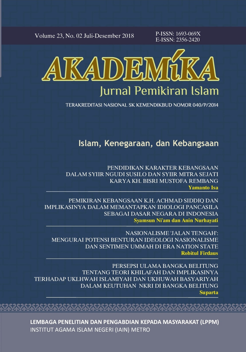 					View Vol. 23 No. 2 (2018): Islam, Kenegaraan,  dan Kebangsaan
				