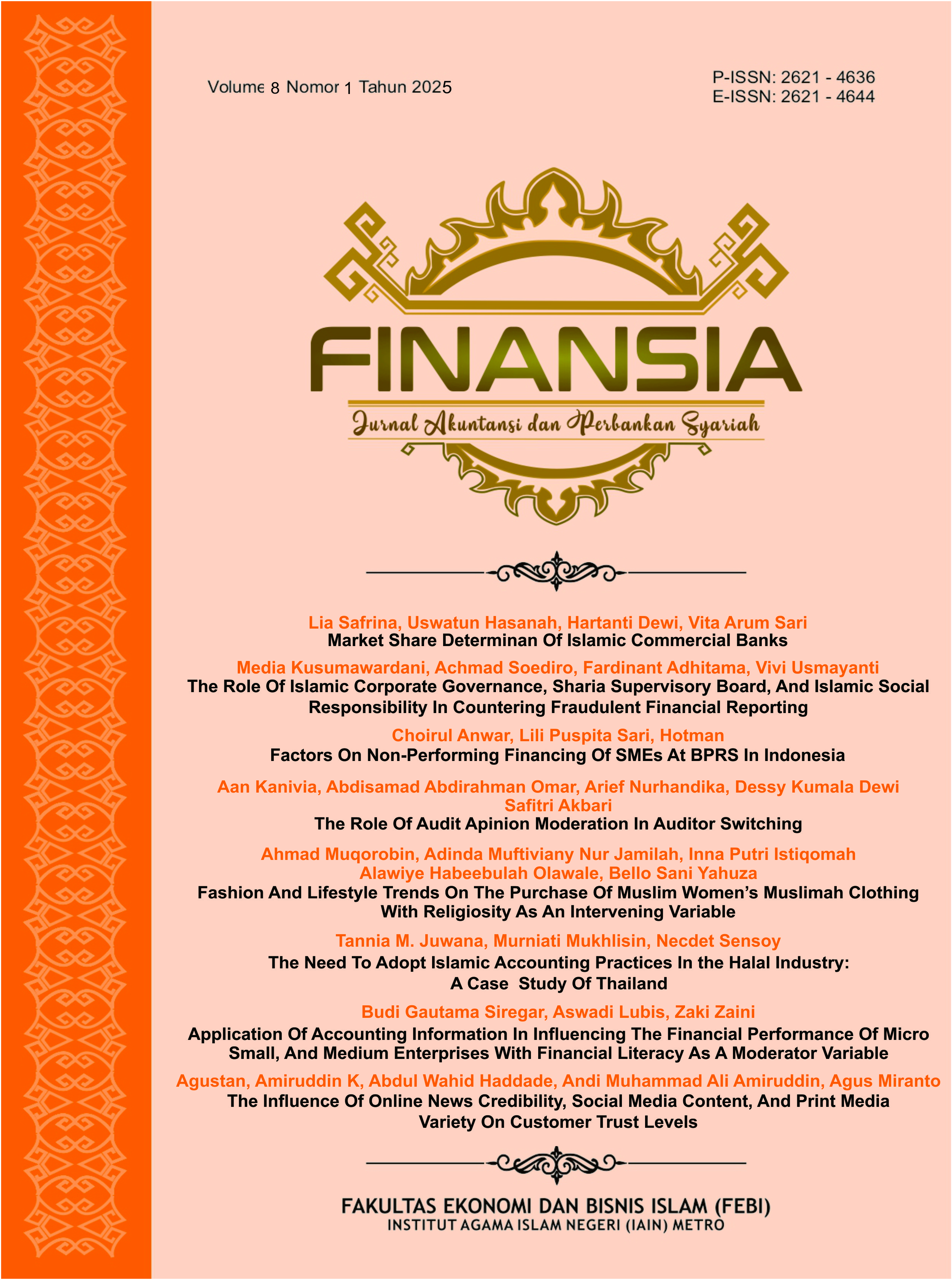 View Vol. 8 No. 1 (2025): FINANSIA : Jurnal Akuntansi dan Perbankan Syariah