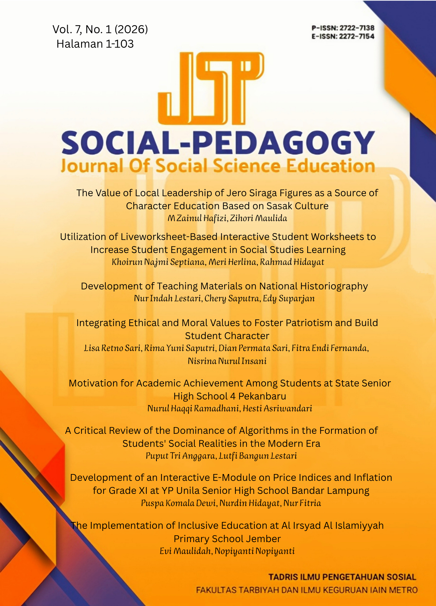 					View Vol. 7 No. 1 (2026): Social Pedagogy: Journal of Social Science Education
				
