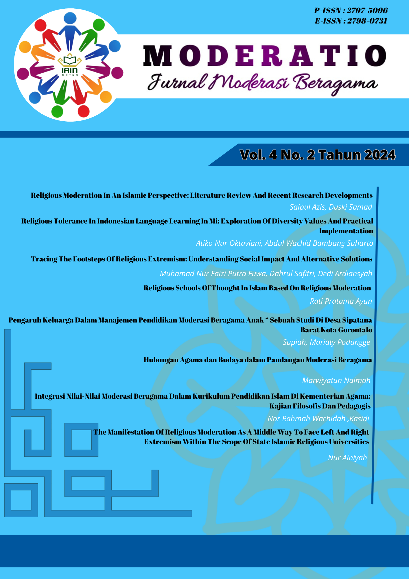 					View Vol. 4 No. 2 (2024): Moderatio: Jurnal Moderasi Beragama
				