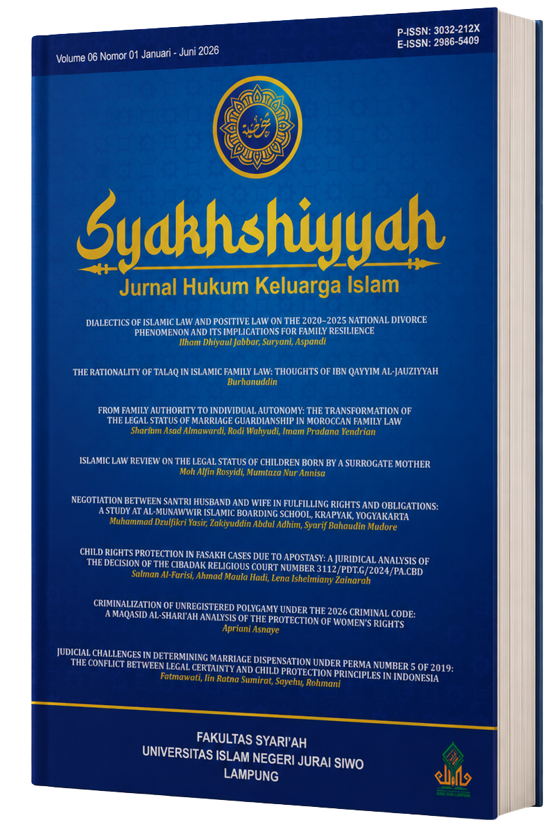 					View Vol. 6 No. 1 (2026): Syakhsiyyah: Jurnal Hukum Keluarga
				