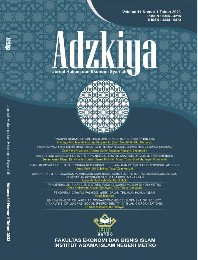 					View Vol. 11 No. 1 (2023): Adzkiya: Jurnal Hukum dan Ekonomi Syariah
				