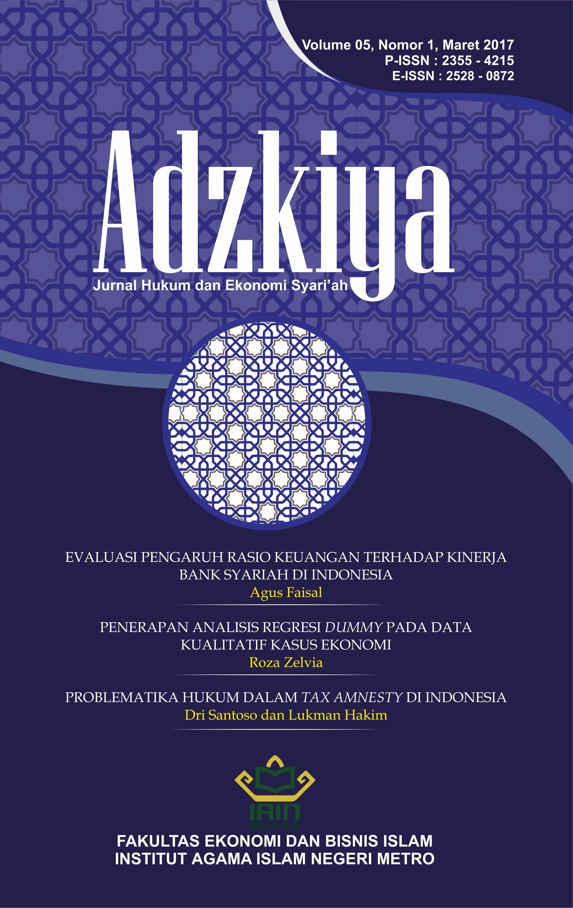 					View Vol. 5 No. 1 (2017): Adzkiya Jurnal Hukum dan Ekonomi Syariah
				