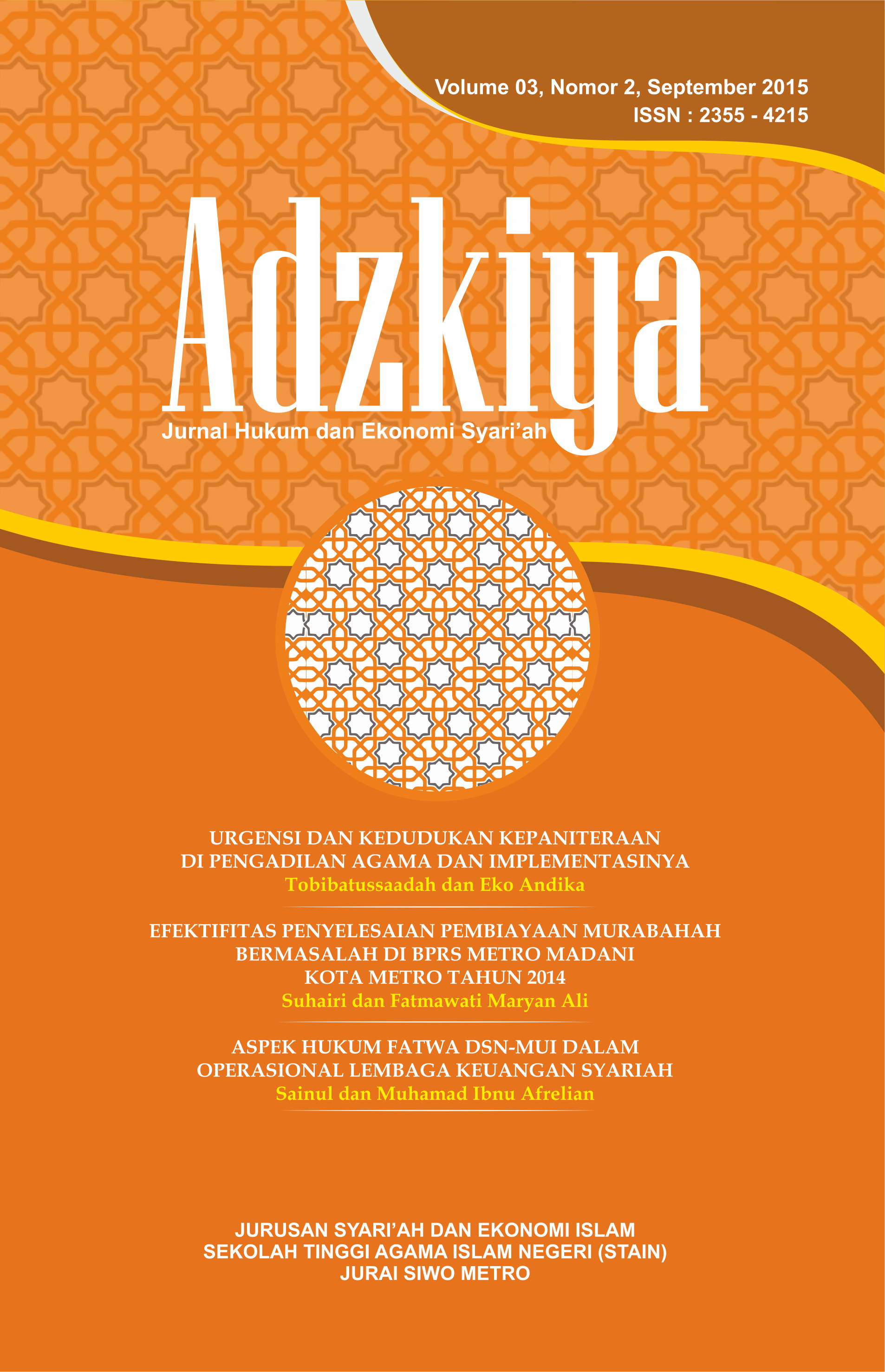 Jurnal Adzkita Hukum dan Ekonomi Syariah IAIN Metro