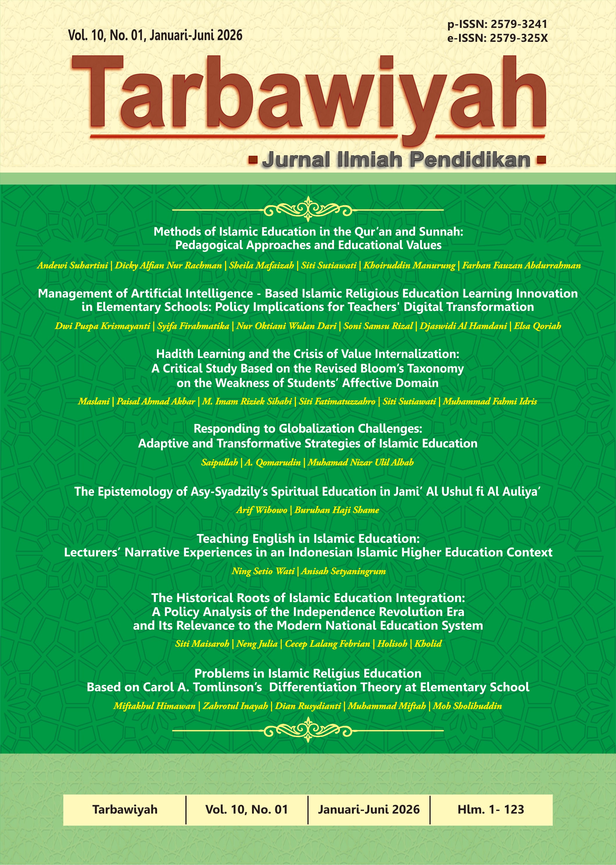 					View Vol. 10 No. 1 (2026): Tarbawiyah : Jurnal Ilmiah Pendidikan
				