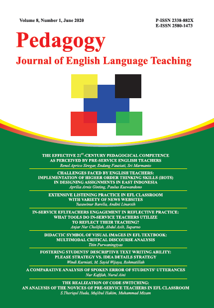 					View Vol. 8 No. 1 (2020): Pedagogy: Journal of English Language Teaching
				