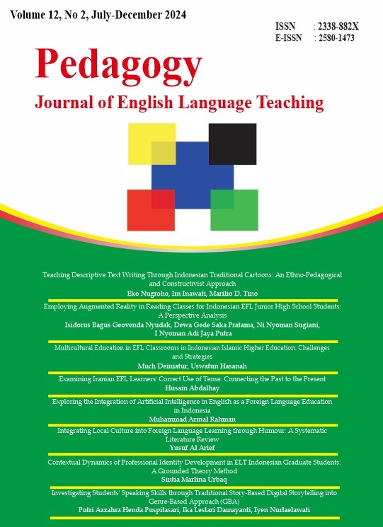 					View Vol. 12 No. 2 (2024): Pedagogy: Journal of English Language Teaching
				